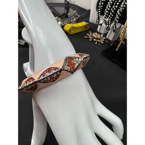 Cara NY Peach Enamel Clamper Bracelet with Red & Clear Pave Crystal